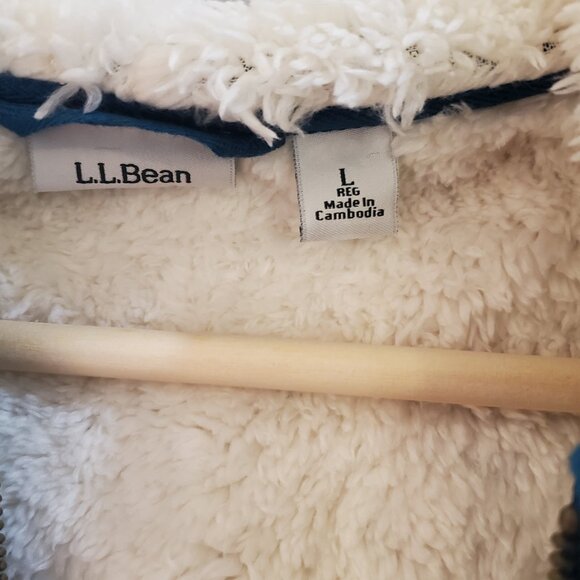 LL Bean sherpa lined jacket hoodie zip sweatshirt teal blue large L - Picture 4 of 5